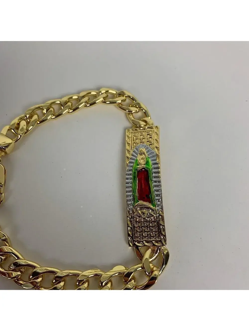 Vintage Y2k Style Gold Saint Marry Cuban Link Figaro Bracelet. Nice quality